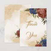 Carte De Remerciements terre cuite bleu marine fleuri mariage (Devant / Derrière)