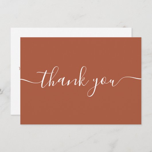 Carte De Remerciements Terre cuite Simple Moderne Élégante Script (Devant / Derrière)