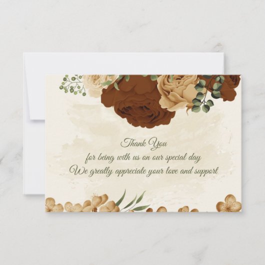 Carte De Remerciements terre cuite tonalité de terre mariage vert fleuri (Devant)