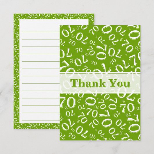 Carte De Remerciements Thank You 70 Birthday Number Pattern Green/White (Devant / Derrière)