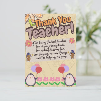 Carte De Remerciements thank you card for teachers.