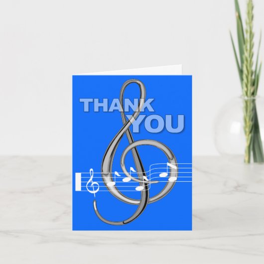 Carte De Remerciements Thank You Card G Clef Music Note bleue (Devant)