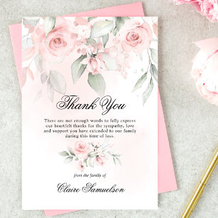 Carte De Remerciements Thank You Funeral Sympathy Pink Roses Floral
