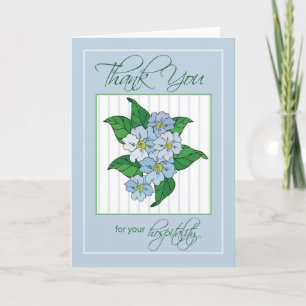Carte De Remerciements Thank You Hospitality with Blue Flowers Illustrati