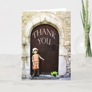 Carte De Remerciements Thank you, little girl and green frog.