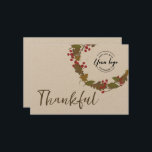 Carte De Remerciements ThankFall Wreath business Logo Rustic Automne<br><div class="desc">Appréciation de l'Express avec chaleur et style grâce à cette carte de logo de Wreath Fall Thankful. Doté d'un design rustique de germes d'automne avec baies et feuilles, cette carte allie charme saisonnier et marque professionnelle. Ajoutez votre logo et votre message personnalisé pour créer une façon unique de vous connecter...</div>