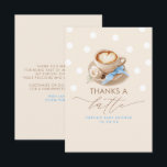 Carte De Remerciements Thanks a Latte Coffee Themed Thank You<br><div class="desc">Elegant beige and soft blue baby shower small thank you card coffee themed</div>