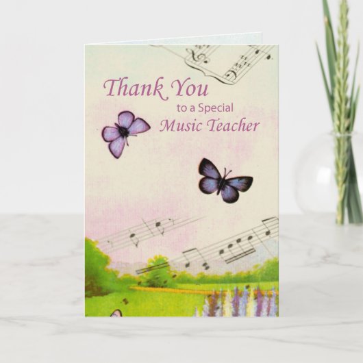 Carte De Remerciements Thanks Teacher, Music, Butterflies (Devant)
