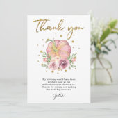 Carte De Remerciements Thanksgiving Citrouille Anniversaire rose (Debout devant)