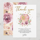 Carte De Remerciements Thanksgiving Citrouille Anniversaire rose (Devant / Derrière)