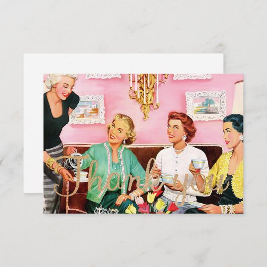 Carte De Remerciements Thé de l'après-midi des années 1950 (Devant / Derrière)