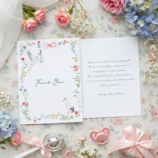 Carte De Remerciements The Heirloom Rose & Ribbon Signature Stork