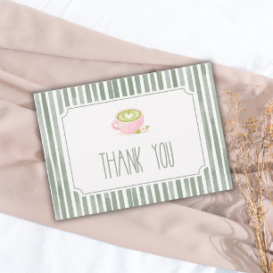 Carte De Remerciements Thé Matcha rayé vert sauge Baby Shower Vintage
