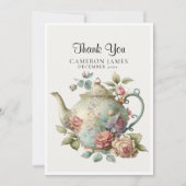 Carte De Remerciements Théière à l'aquarelle élégante Fête du thé floral (Devant)
