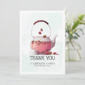 Carte De Remerciements Théière aquarelle Rose rouge Fête du thé floral (Debout devant)