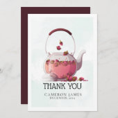 Carte De Remerciements Théière aquarelle Rose rouge Fête du thé floral (Devant / Derrière)