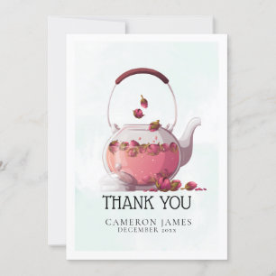 Carte De Remerciements Théière aquarelle Rose rouge Fête du thé floral