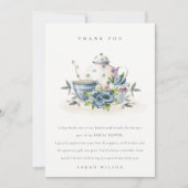 Carte De Remerciements Théière florale bleue aqua mignonne Crups Shower d (Devant)