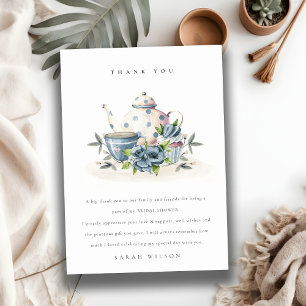 Carte De Remerciements Théière florale bleue aqua mignonne Crups Shower d