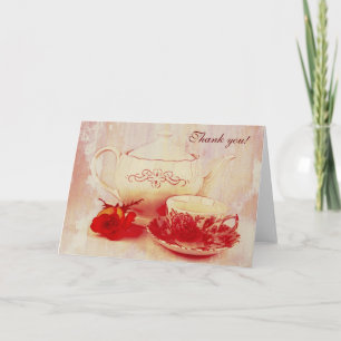 Carte De Remerciements Théière, une tasse de thé et rose