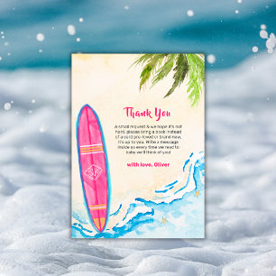 Carte De Remerciements Thème Baby Shower Planche de Surf Rose Palmier Pla