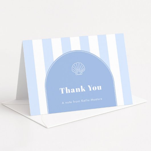 Carte De Remerciements Thème côtier à rayures bleues et blanches avec arc