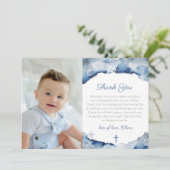 Carte De Remerciements Thème Côtier Christening For Boy Indigo Blue (Debout devant)
