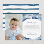 Carte De Remerciements Thème Côtier Christening For Boy Indigo Blue (Devant / Derrière)