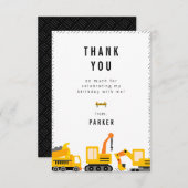 Carte De Remerciements Thème d'anniversaire des camions de construction  (Devant / Derrière)