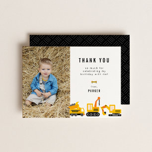 Carte De Remerciements Thème de camions de construction Photo d'anniversa