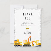Carte De Remerciements Thème de camions de construction pour anniversaire (Devant)