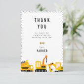 Carte De Remerciements Thème de camions de construction pour anniversaire (Debout devant)