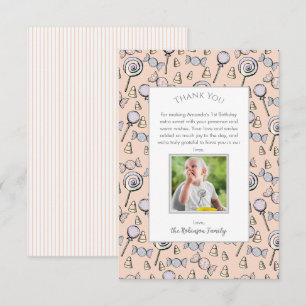 Carte De Remerciements Thème de Candy Sweet Little One 1er Anniversaire