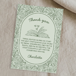 Carte De Remerciements Thème de club de lecture floral sauge vert enterre