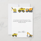 Carte De Remerciements Thème de fête d'anniversaire Construction pour gar (Dos)