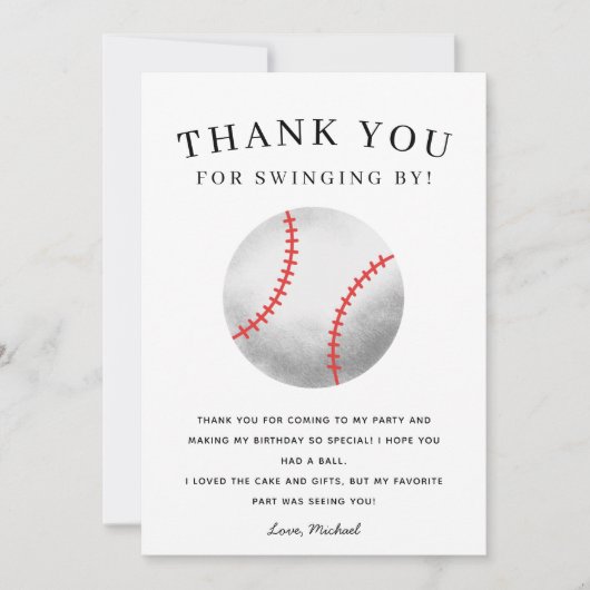 Carte De Remerciements Thème de fête d'anniversaire de baseball pour enfa (Devant)