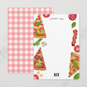 Carte De Remerciements Thème de fête d'anniversaire pizza aquarelle Enfan