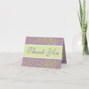 Carte De Remerciements thème de mariage violet et lime paisley