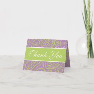Carte De Remerciements thème de mariage violet et lime paisley