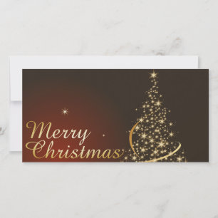 Carte De Remerciements Thème de Noël rouge avec arbre de Noël doré