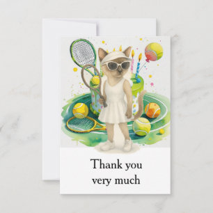 Carte De Remerciements Thème de tennis pour Amoureux de les chats siamois