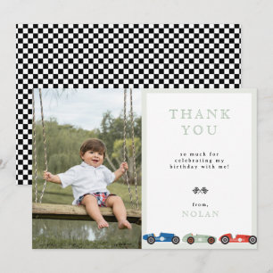Carte De Remerciements Thème de voiture de course rétro pour photo d'anni
