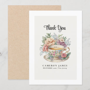 Carte De Remerciements Thème floral victorien antique Tasse de thé Rose T