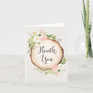Carte De Remerciements Thème forestier rustique aux fleurs rose blush