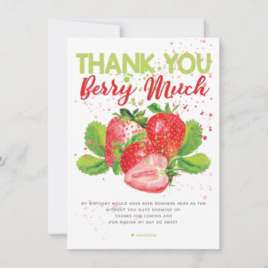 Carte De Remerciements Thème fraise Anniversaire (Devant)