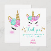 Carte De Remerciements Thème Licorne Anniversaire Fille (Devant / Derrière)