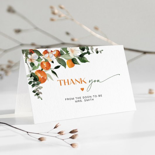 Carte De Remerciements Thème moderne de citrus douche de mariage orange