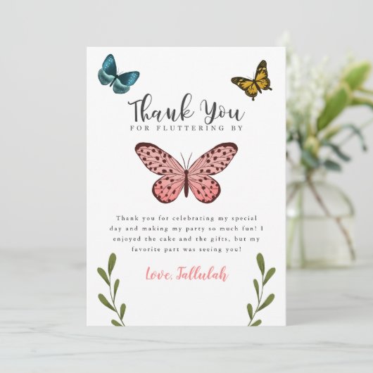 Carte De Remerciements Thème Papillon Fête d'anniversaire pour filles (Debout devant)