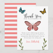 Carte De Remerciements Thème Papillon Fille Fête d'anniversaire (Devant / Derrière)