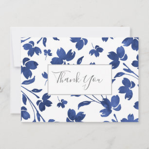 Carte De Remerciements Tiges de fleurs à l'aquarelle indigo